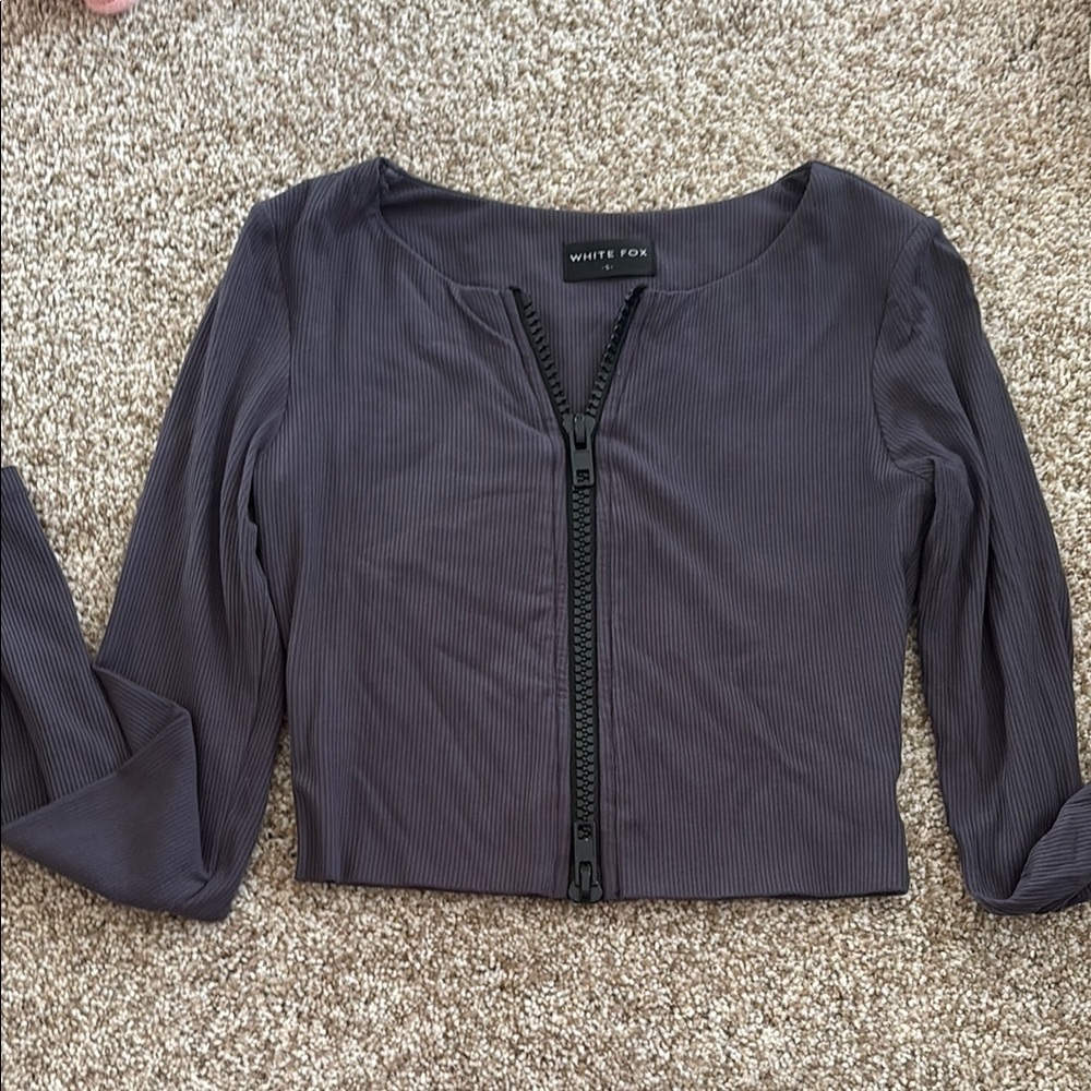 White Fox Boutique Charcoal Zip-Up Top